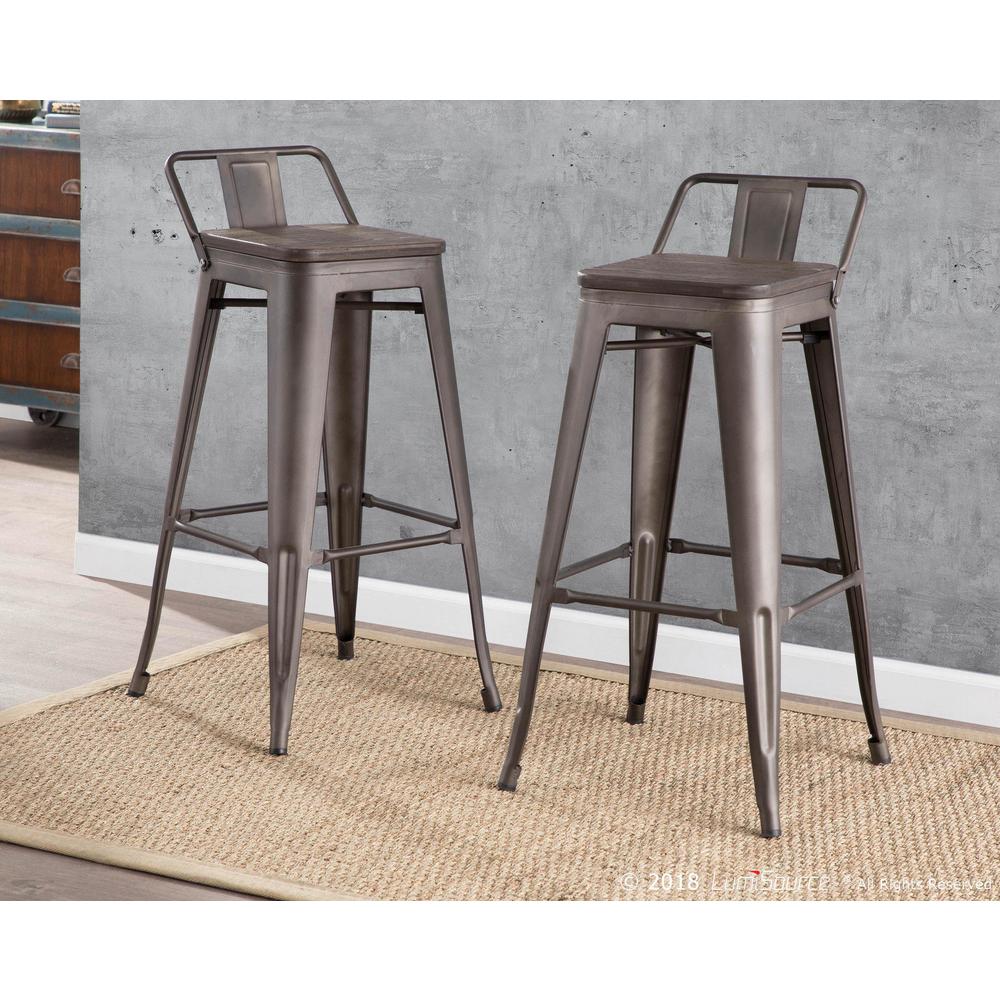 Oregon Industrial Low Back Barstool in Antique and Espresso - Set of 2. Picture 11