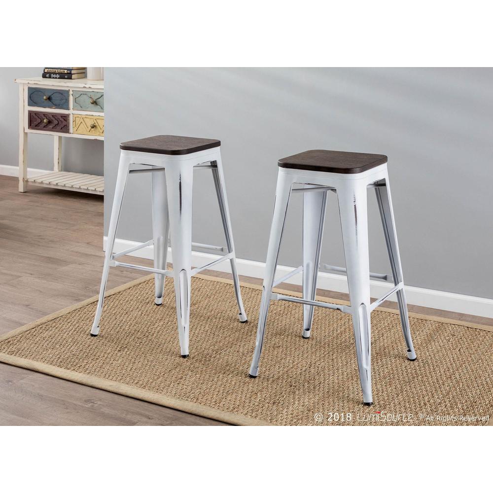 Oregon Industrial Stackable Barstool in Vintage White and Espresso - Set of 2. Picture 9