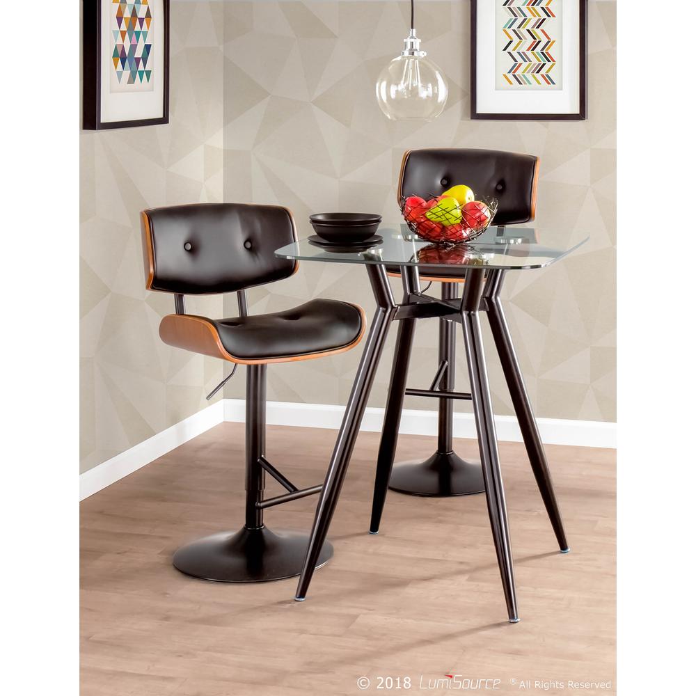 Lombardi Mid-Century Modern Adjustable Barstool in Walnut with Black Faux Leather. Picture 8