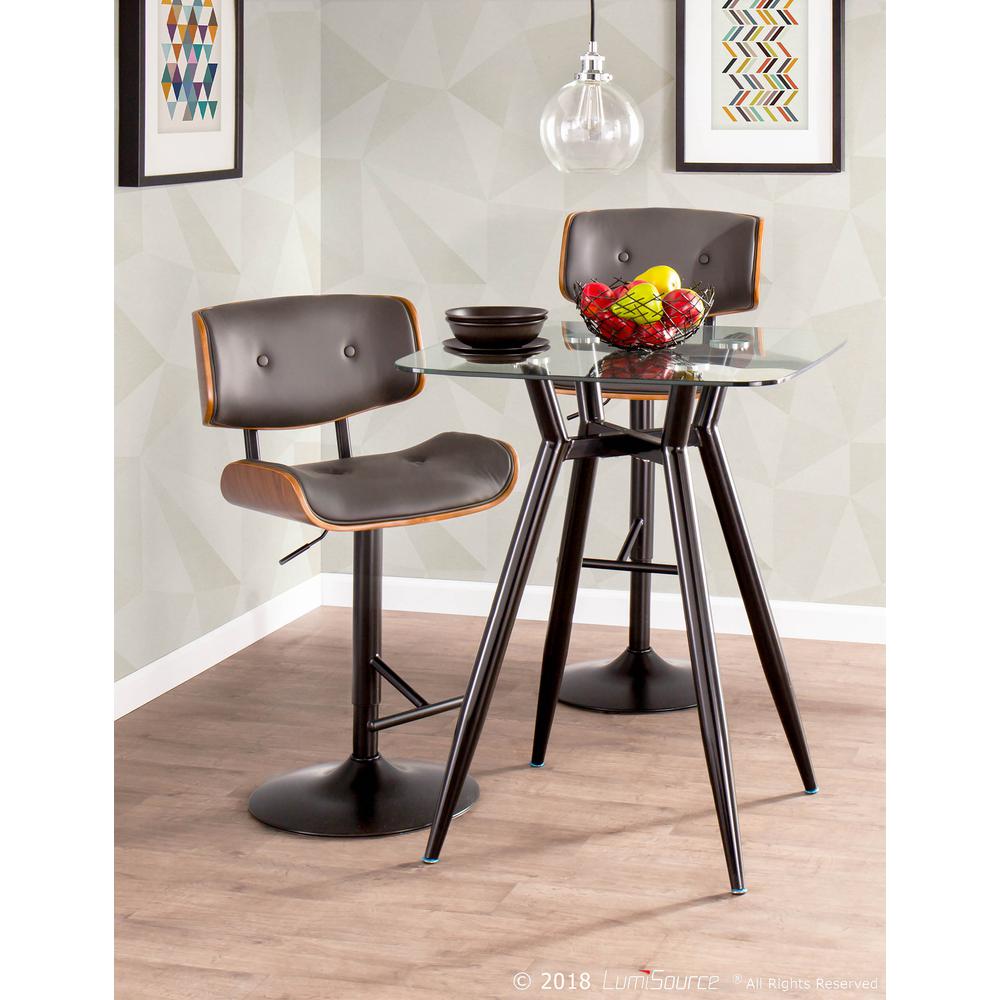 Lombardi Mid-Century Modern Adjustable Barstool in Walnut with Grey Faux Leather. Picture 8