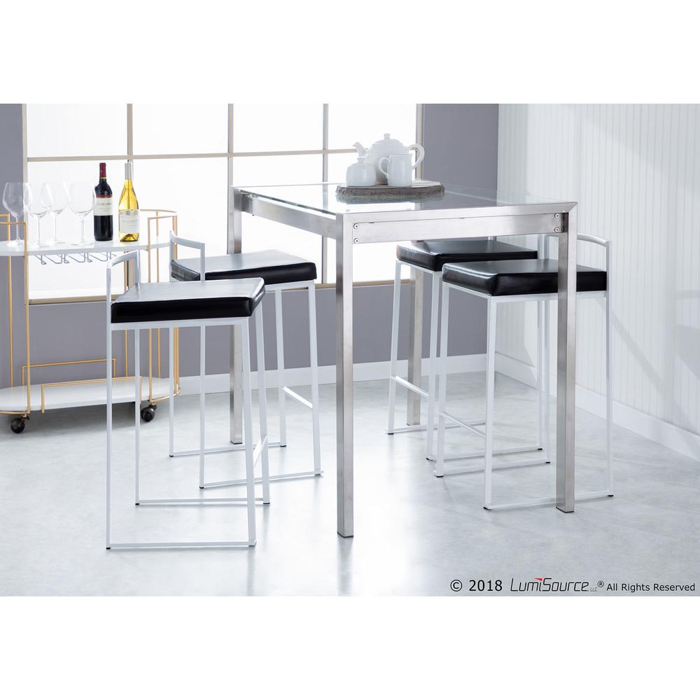 Fuji Contemporary Stackable Counter Stool in White with Black Faux Leather Cushion - Set of 2. Picture 10