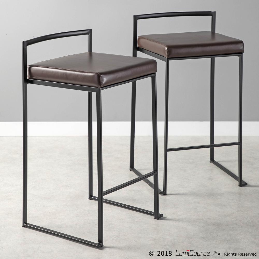 Fuji Contemporary Stackable Counter Stool in Black with Brown Faux Leather Cushion - Set of 2. Picture 10