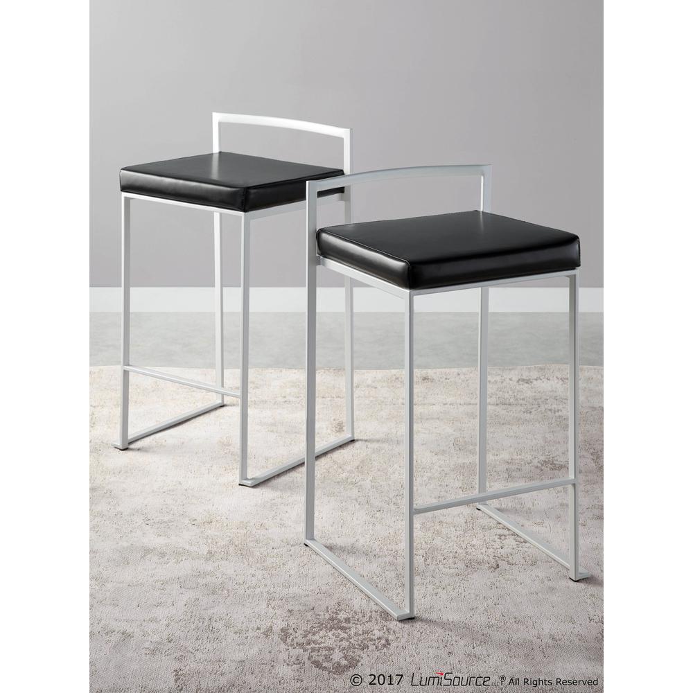 Fuji Contemporary Stackable Counter Stool in White with Black Faux Leather Cushion - Set of 2. Picture 9