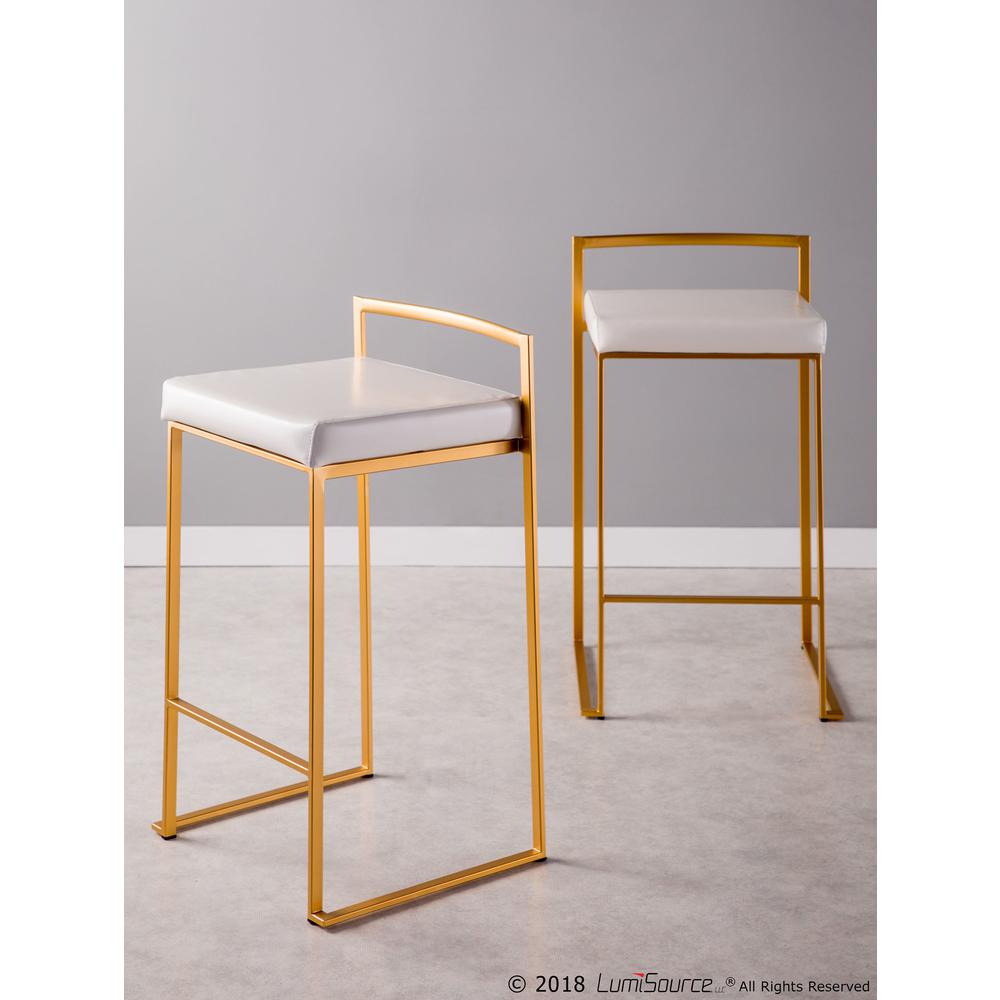 Fuji Contemporary-Glam Counter Stool in Gold with White Faux Leather - Set of 2. Picture 9