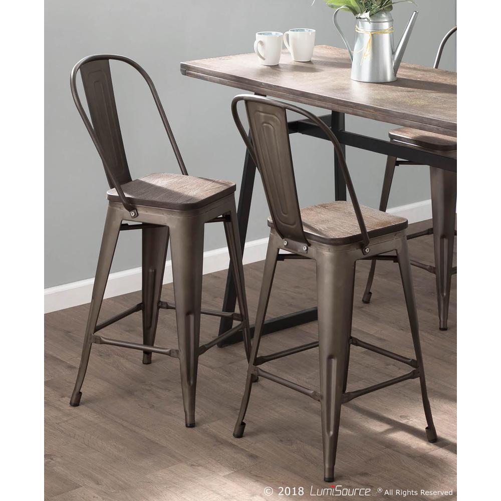 Oregon Industrial High Back Counter Stool in Antique and Espresso - Set of 2. Picture 8