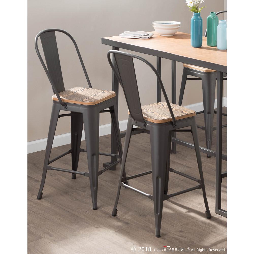 Oregon Industrial High Back Counter Stool in Grey and Brown - Set of 2. Picture 8