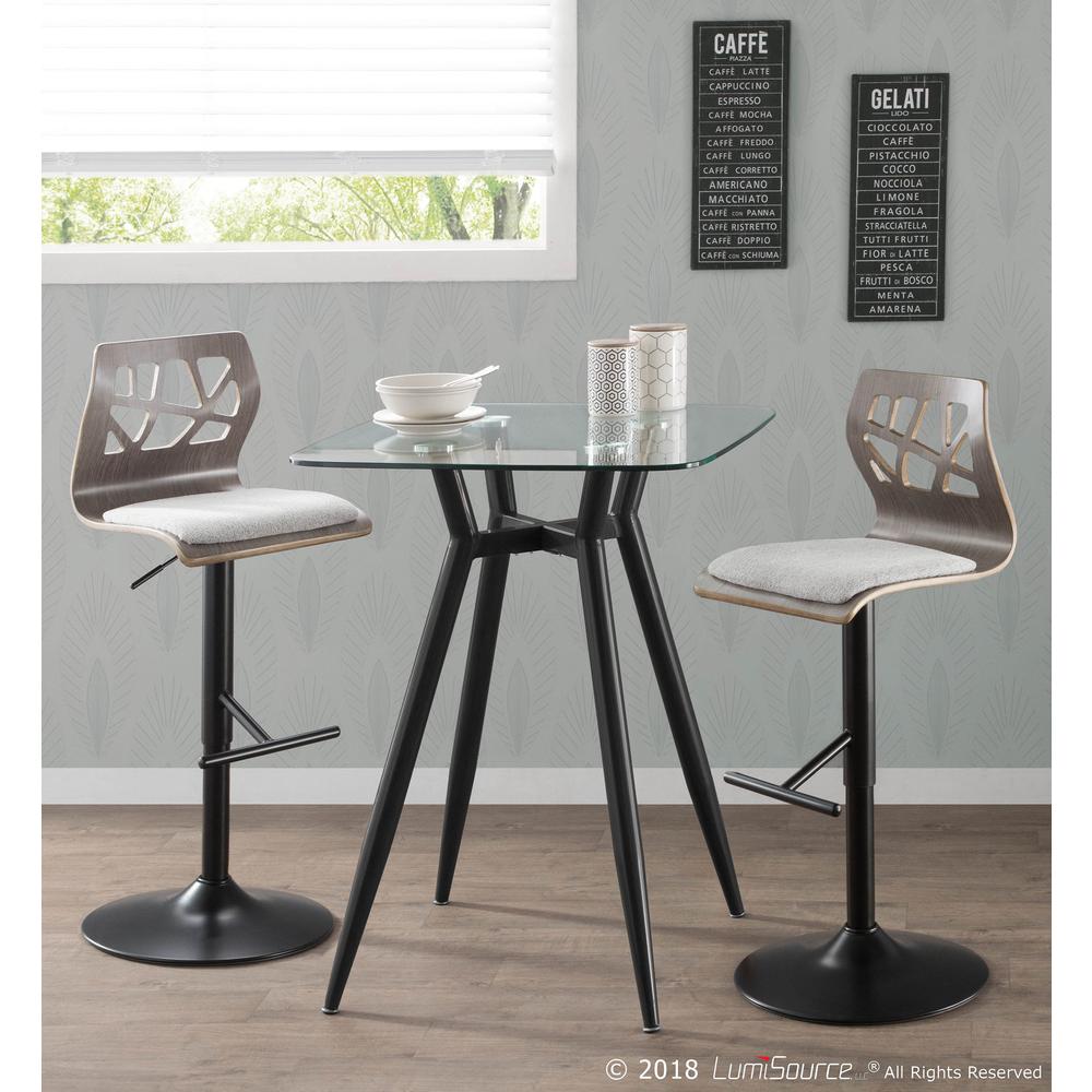 Folia Mid-Century Modern Adjustable Barstool in Light Grey Wood and Light Grey Fabric. Picture 7