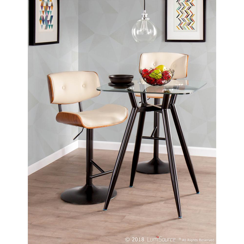 Lombardi Mid-Century Modern Adjustable Barstool in Walnut with Cream Faux Leather. Picture 8