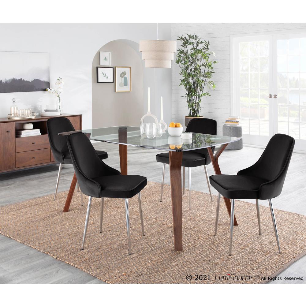 Marcel Contemporary Dining Chair with Chrome Frame and Black Velvet Fabric - Set of 2. Picture 8