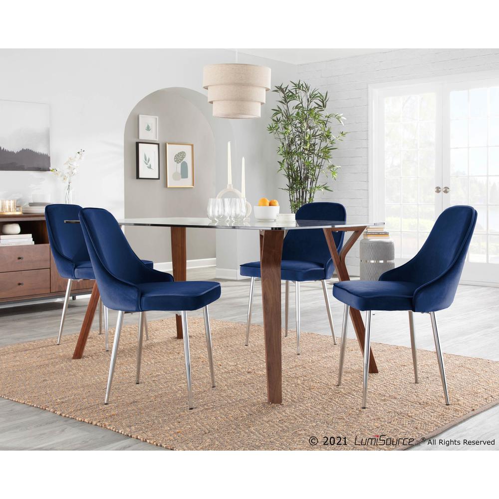 Marcel Contemporary Dining Chair with Chrome Frame and Blue Velvet Fabric - Set of 2. Picture 9