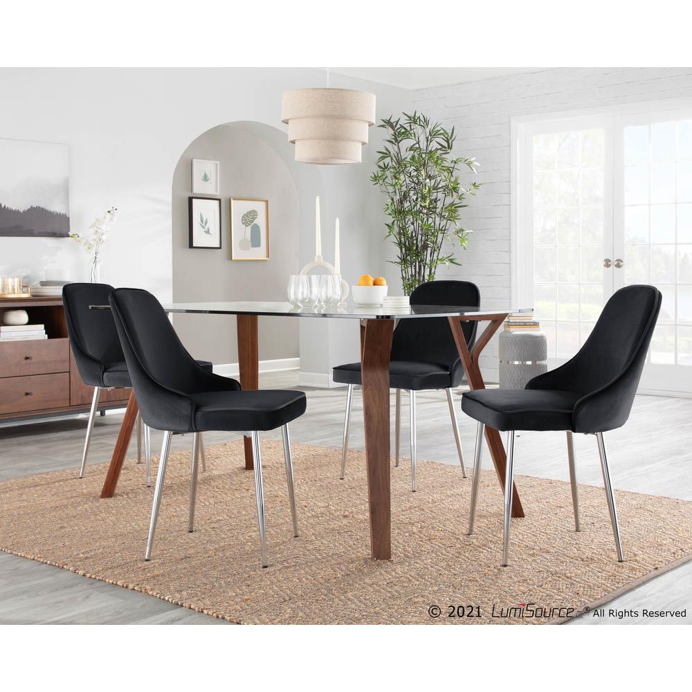 Marcel Contemporary Dining Chair with Chrome Frame and Black Velvet Fabric - Set of 2. Picture 9