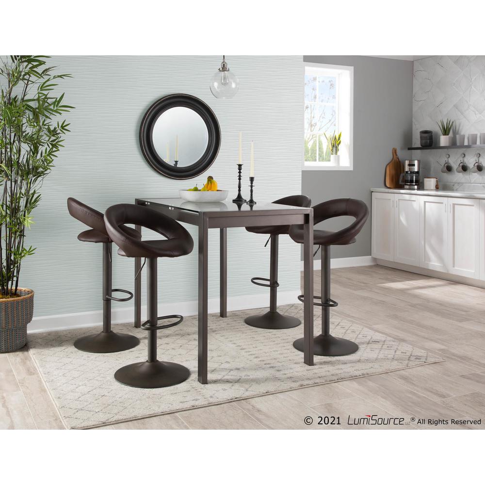 Metro Contemporary Adjustable Barstool in Antique with Brown Faux Leather - Set of 2. Picture 12