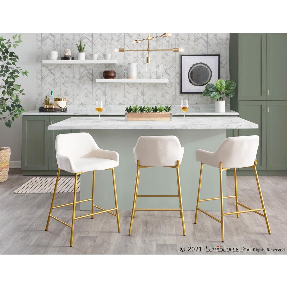 Gold Metal, Cream Fabric Daniella Fixed-Height Counter Stool - Set of 2. Picture 9