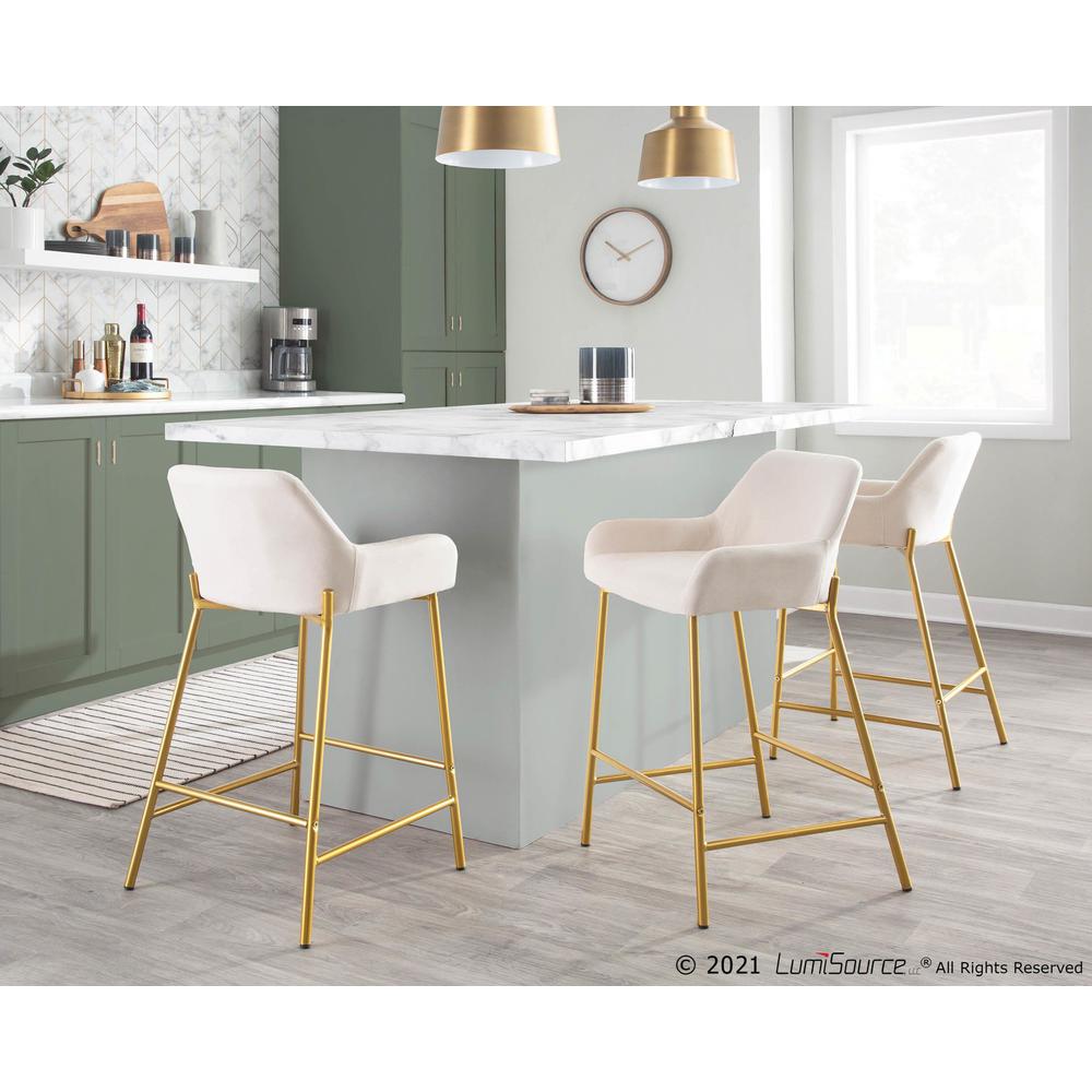 Gold Metal, Cream Fabric Daniella Fixed-Height Counter Stool - Set of 2. Picture 8