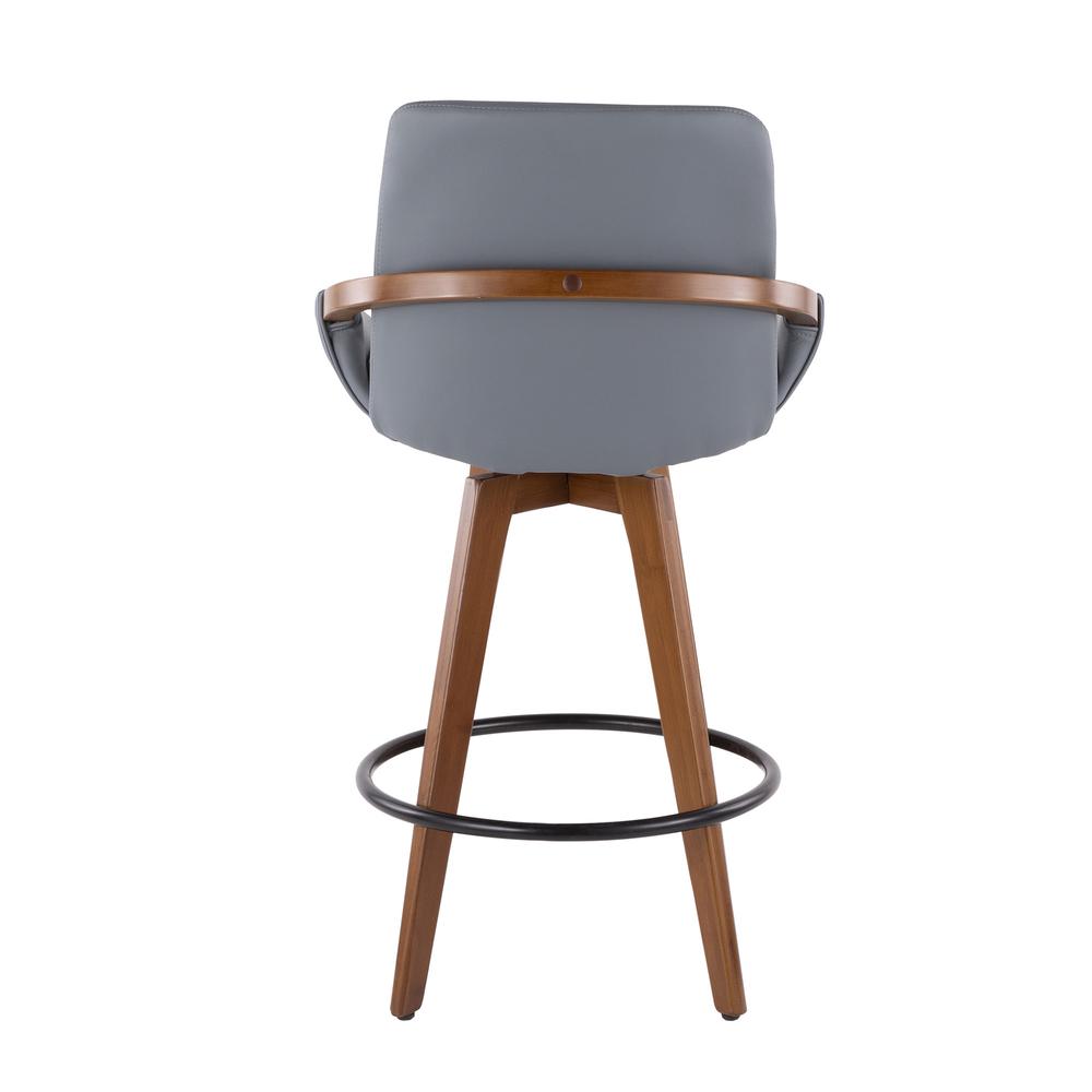 Cosmo Mid-Century Counter Stool in Walnut and Grey Faux Leather. Picture 4