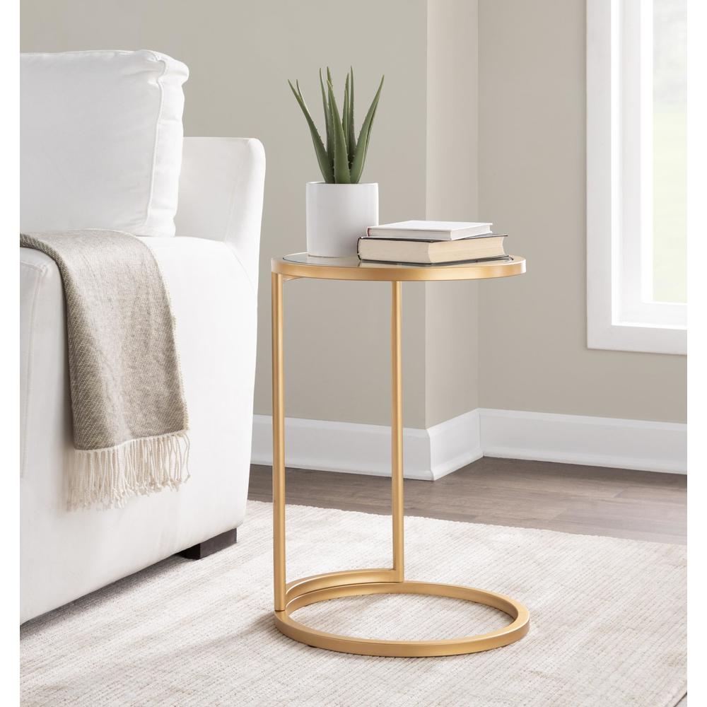 Gold Metal, Clear Glass Round Zenn End Table. Picture 7