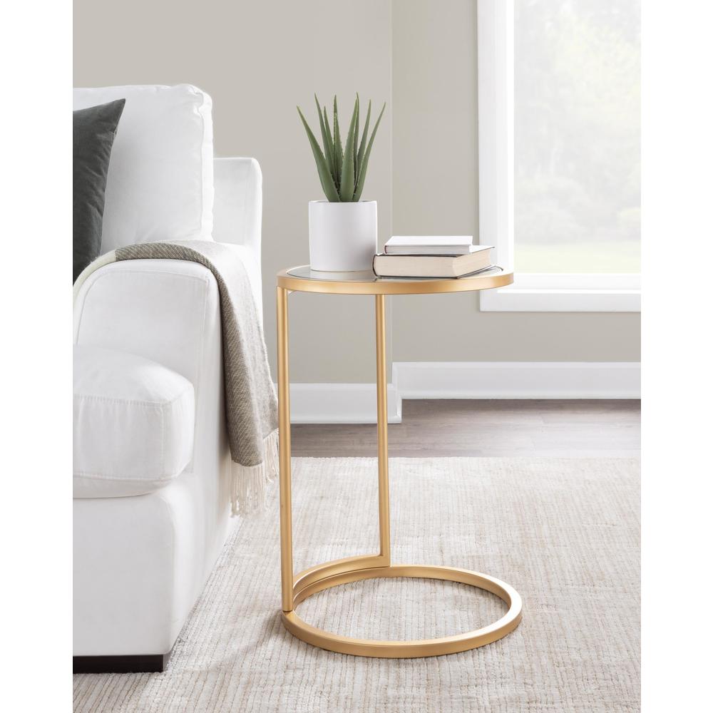 Gold Metal, Clear Glass Round Zenn End Table. Picture 8