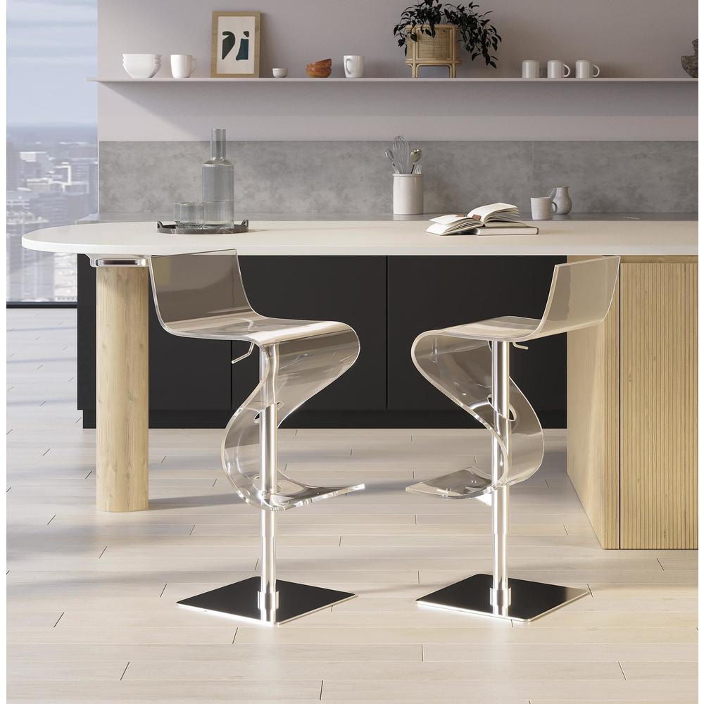 Viva Contemporary Adjustable Barstool with Swivel in Clear Acrylic. Picture 9