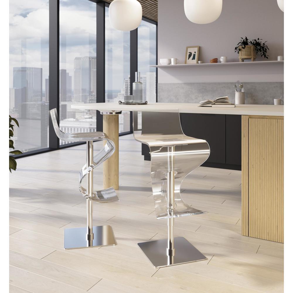 Viva Contemporary Adjustable Barstool with Swivel in Clear Acrylic. Picture 8