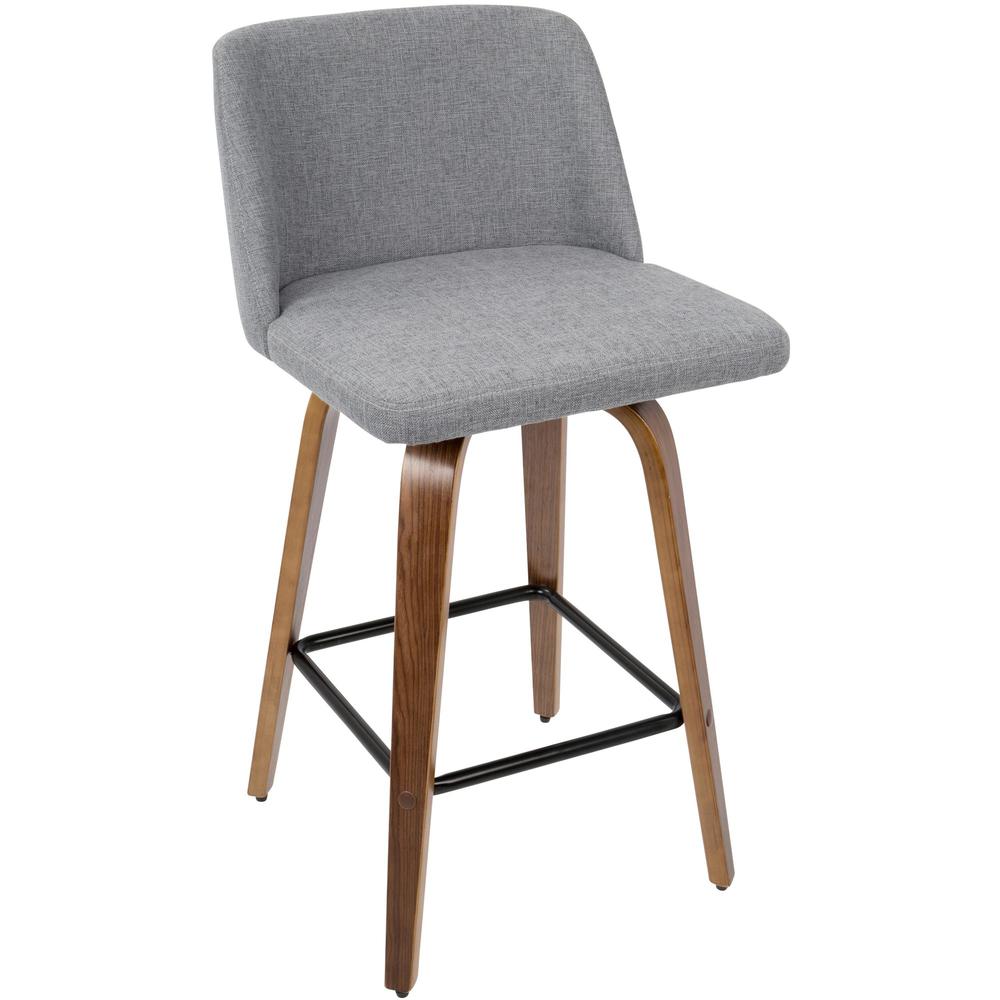 Toriano Mid-Century Modern Counter Stool in Walnut and Grey Fabric - Set of 2. Picture 2