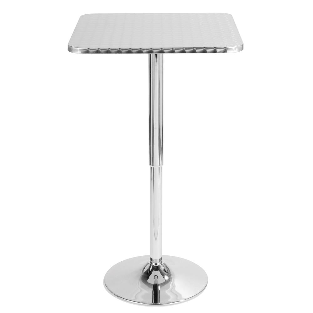 Bistro Contemporary Adjustable Square Bar Table in Silver. Picture 2