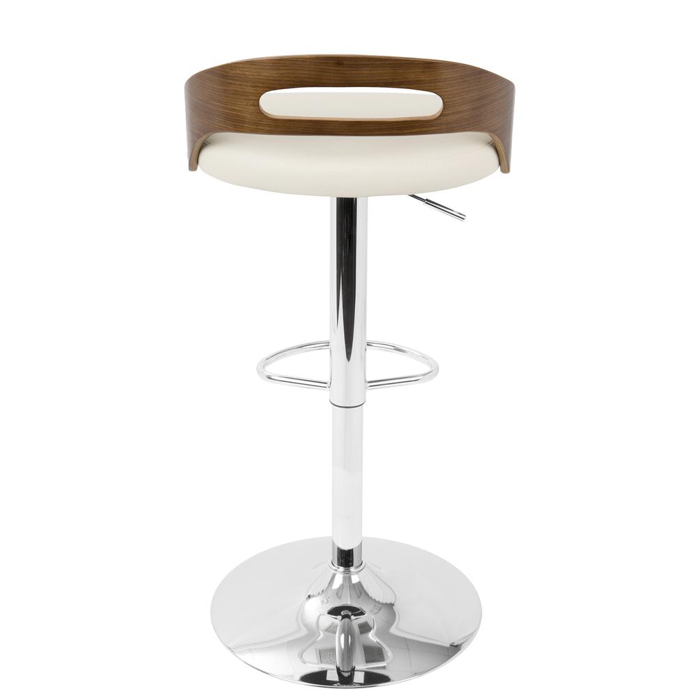 Cassis Mid-Century Modern Adjustable Barstool with Swivel in Walnut And Cream Faux Leather. Picture 5