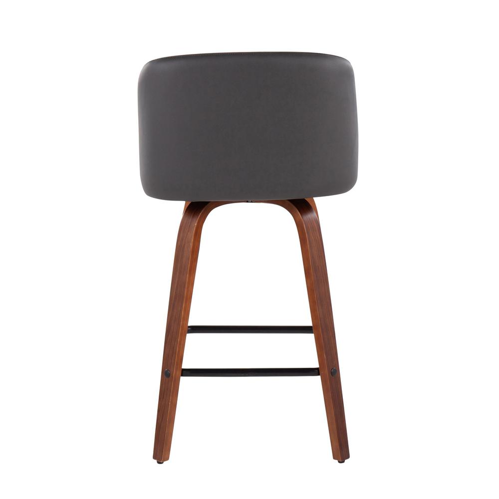 Walnut Wood, Grey PU, Black Steel Toriano Fixed-Height Counter Stool - Set of 2. Picture 5