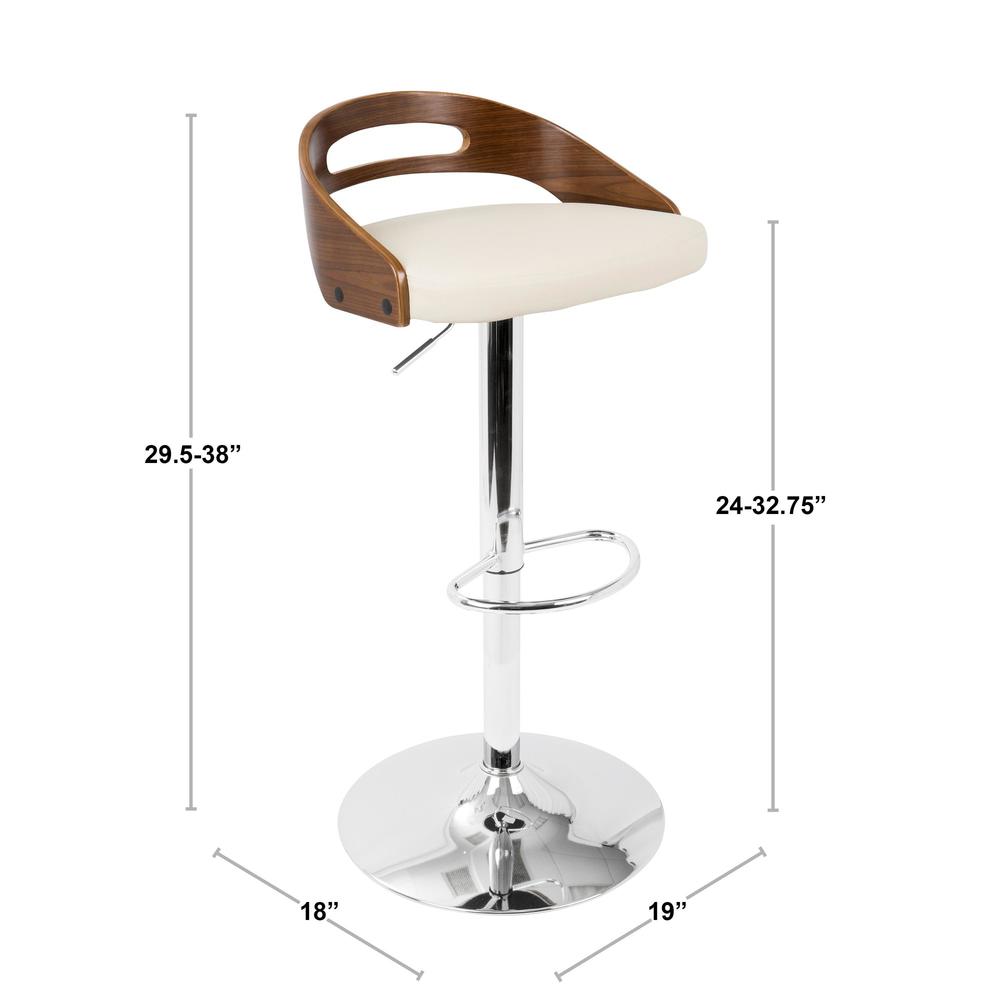Cassis Mid-Century Modern Adjustable Barstool with Swivel in Walnut And Cream Faux Leather. Picture 10