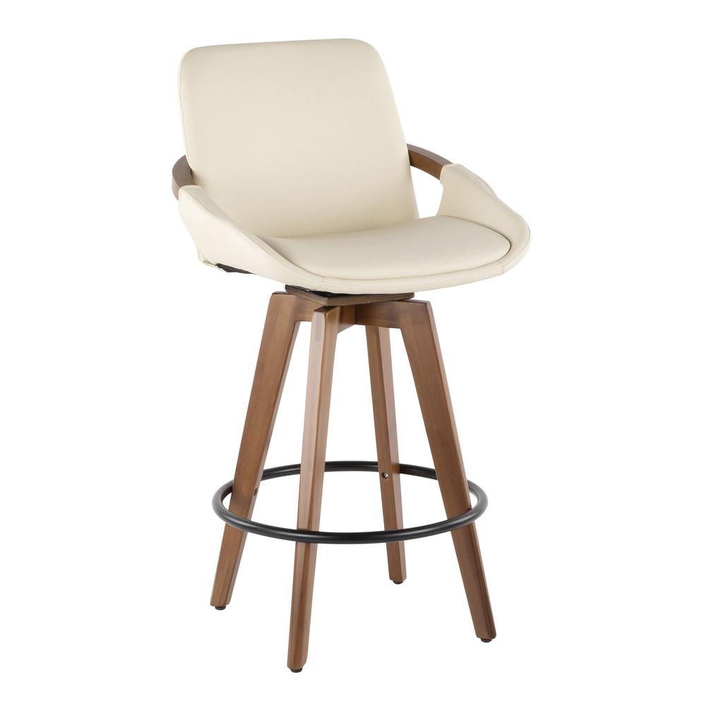 Cosmo Mid-Century Counter Stool in Walnut and Cream Faux Leather. Picture 1