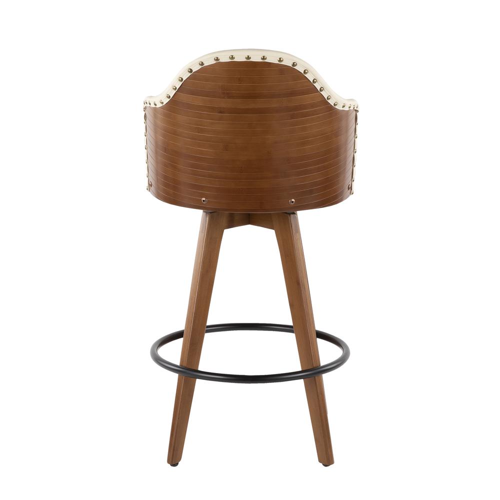 Ahoy Mid-Century Counter Stool in Walnut and Cream Faux Leather. Picture 3