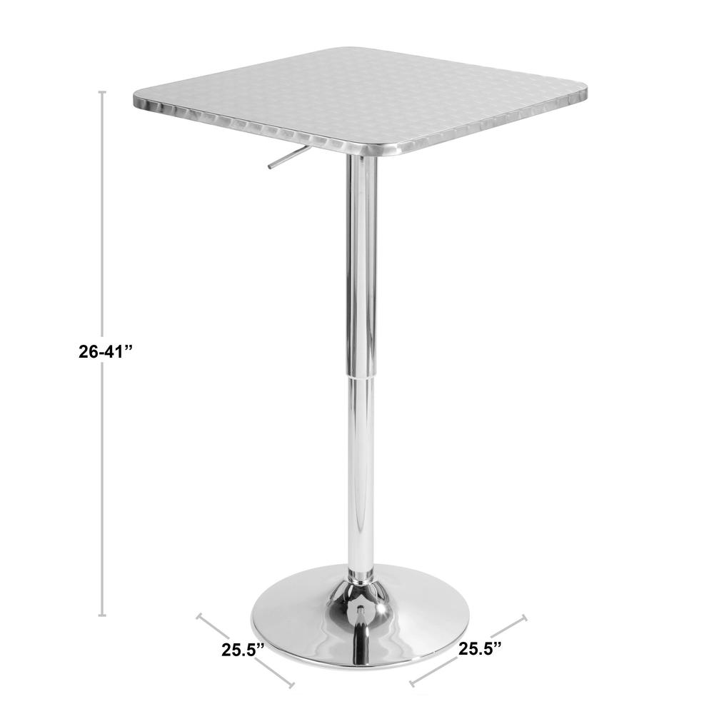 Bistro Contemporary Adjustable Square Bar Table in Silver. Picture 4