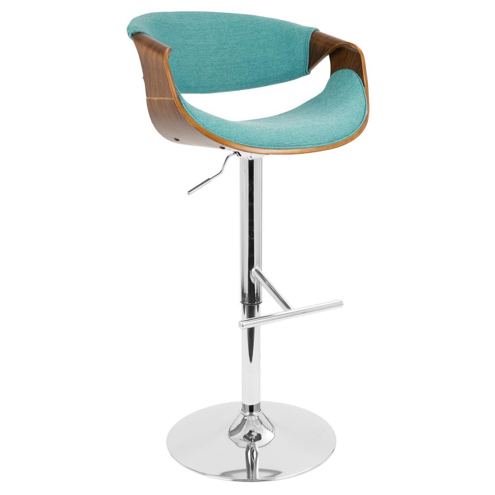 Curvo Mid-Century Modern Adjustable Barstool with Swivel in Walnut and Teal. Picture 2