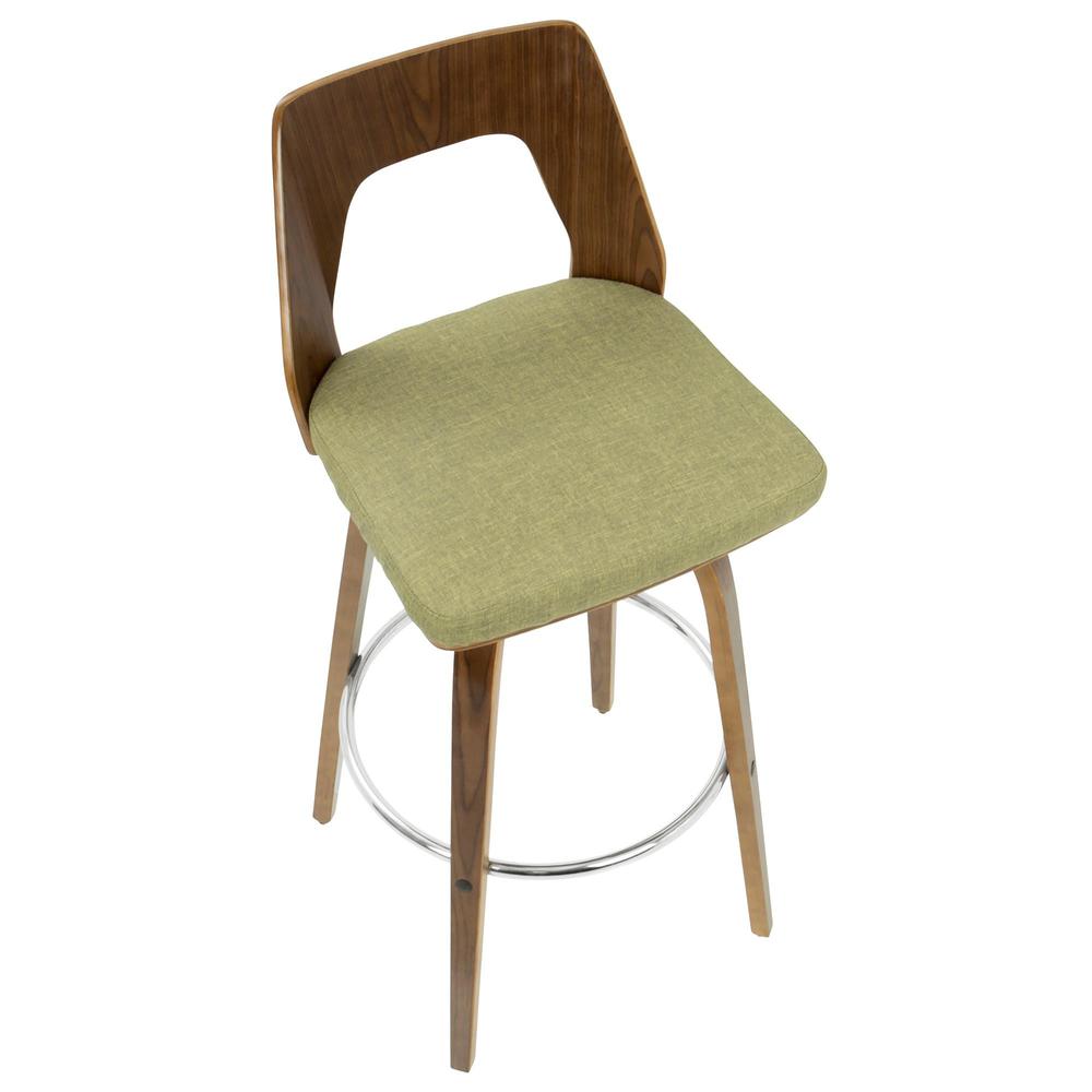 Trilogy Mid-Century Modern Barstool in Walnut and Green Fabric - Set of 2. Picture 8
