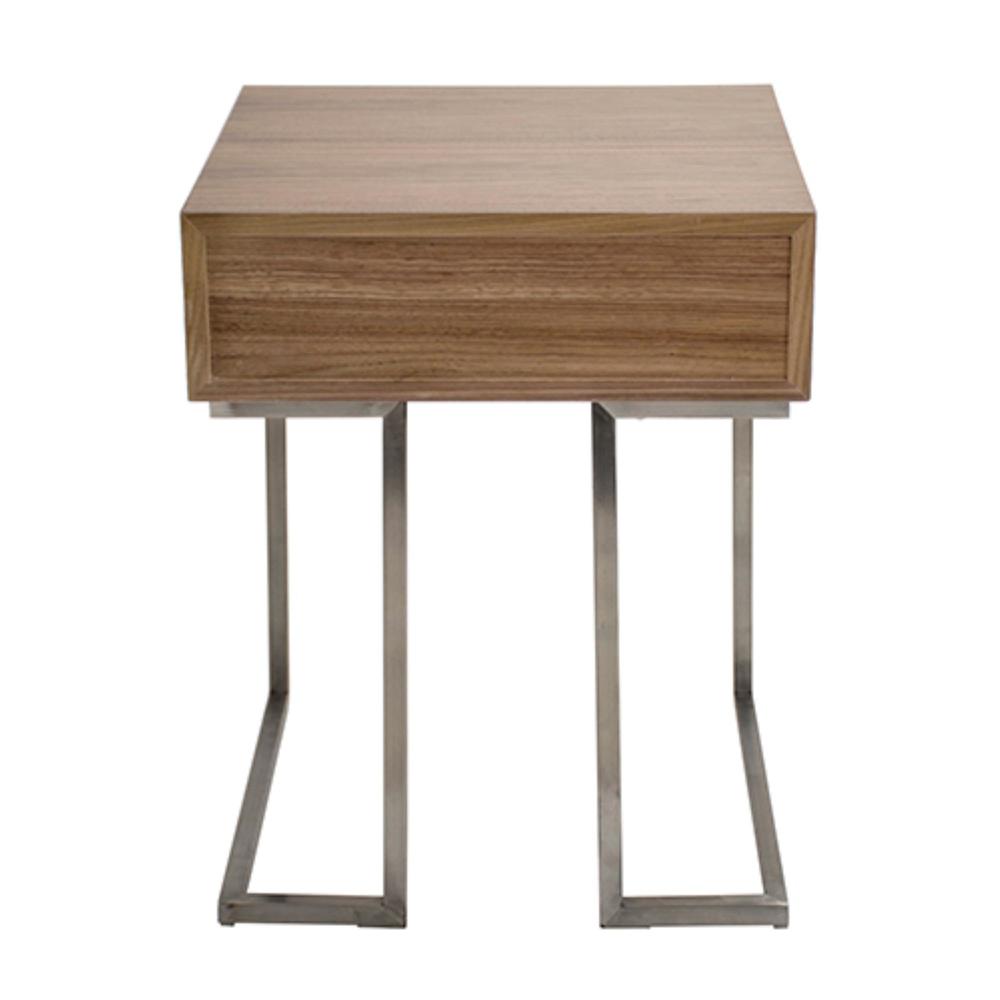 Roman Contemporary End Table in Walnut Wood and Stainless Steel. Picture 4