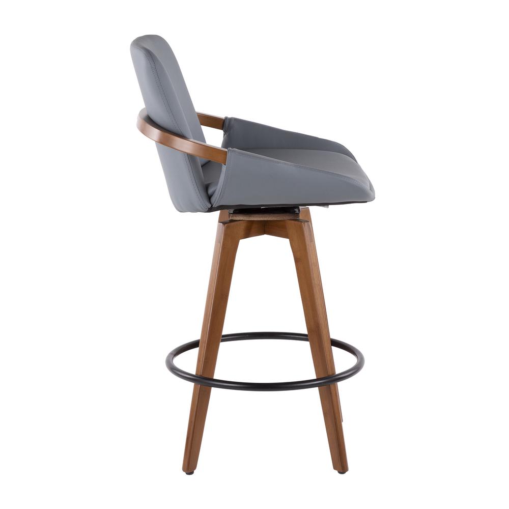 Cosmo Mid-Century Counter Stool in Walnut and Grey Faux Leather. Picture 2