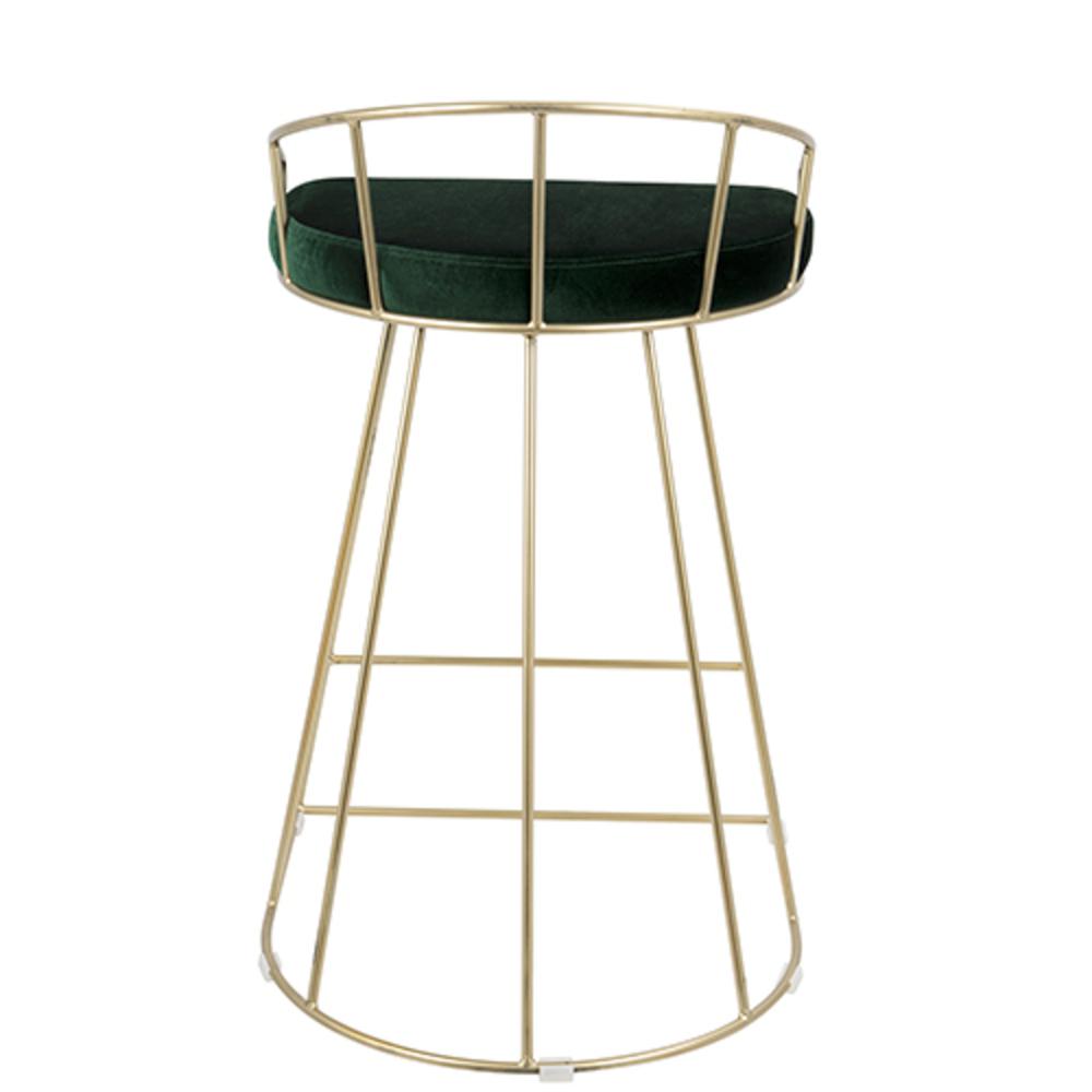 Canary Contemporary-Glam Counter Stool in Gold with Green Velvet - Set of 2. Picture 5