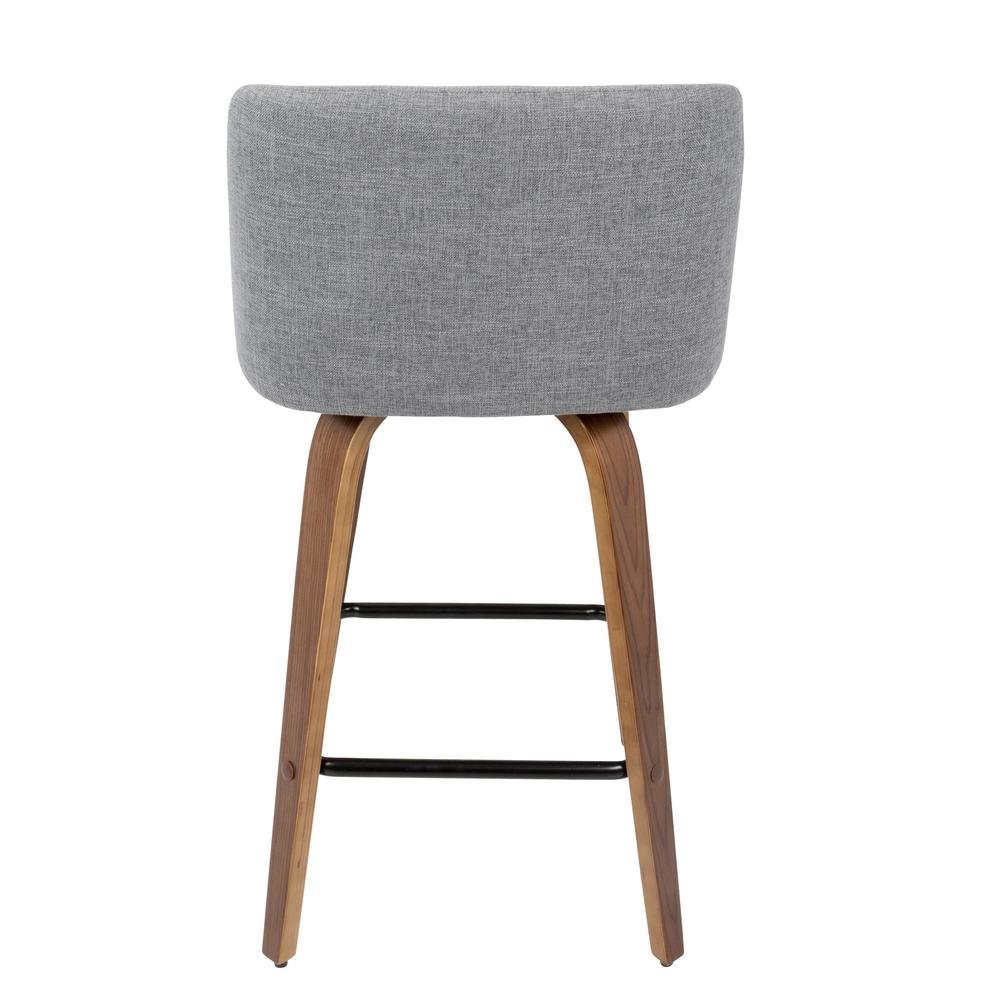 Toriano Mid-Century Modern Counter Stool in Walnut and Grey Fabric - Set of 2. Picture 5