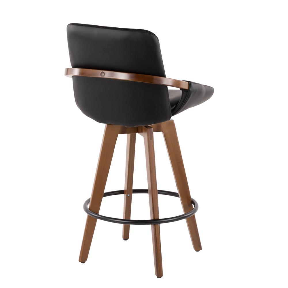 Cosmo Mid-Century Counter Stool in Walnut and Black Faux Leather. Picture 4