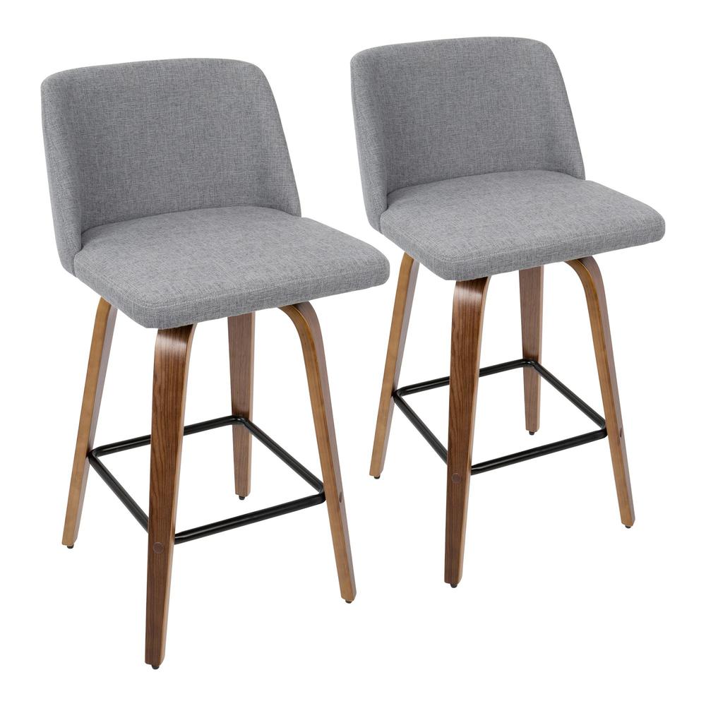 Walnut Wood, Grey Fabric, Black Metal Toriano Counter Stool - Set of 2. Picture 1