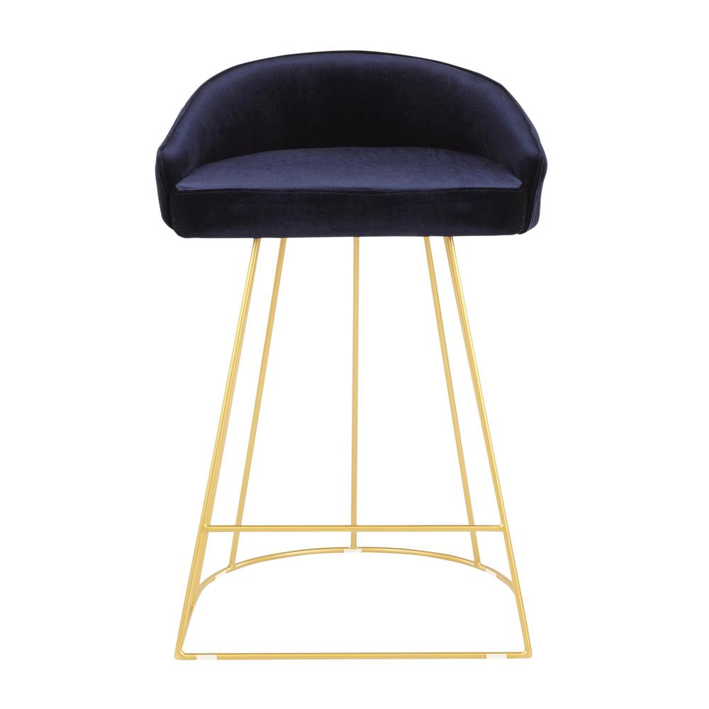 Canary Contemporary Counter Stool in Gold with Blue Velvet - Set of 2. Picture 6