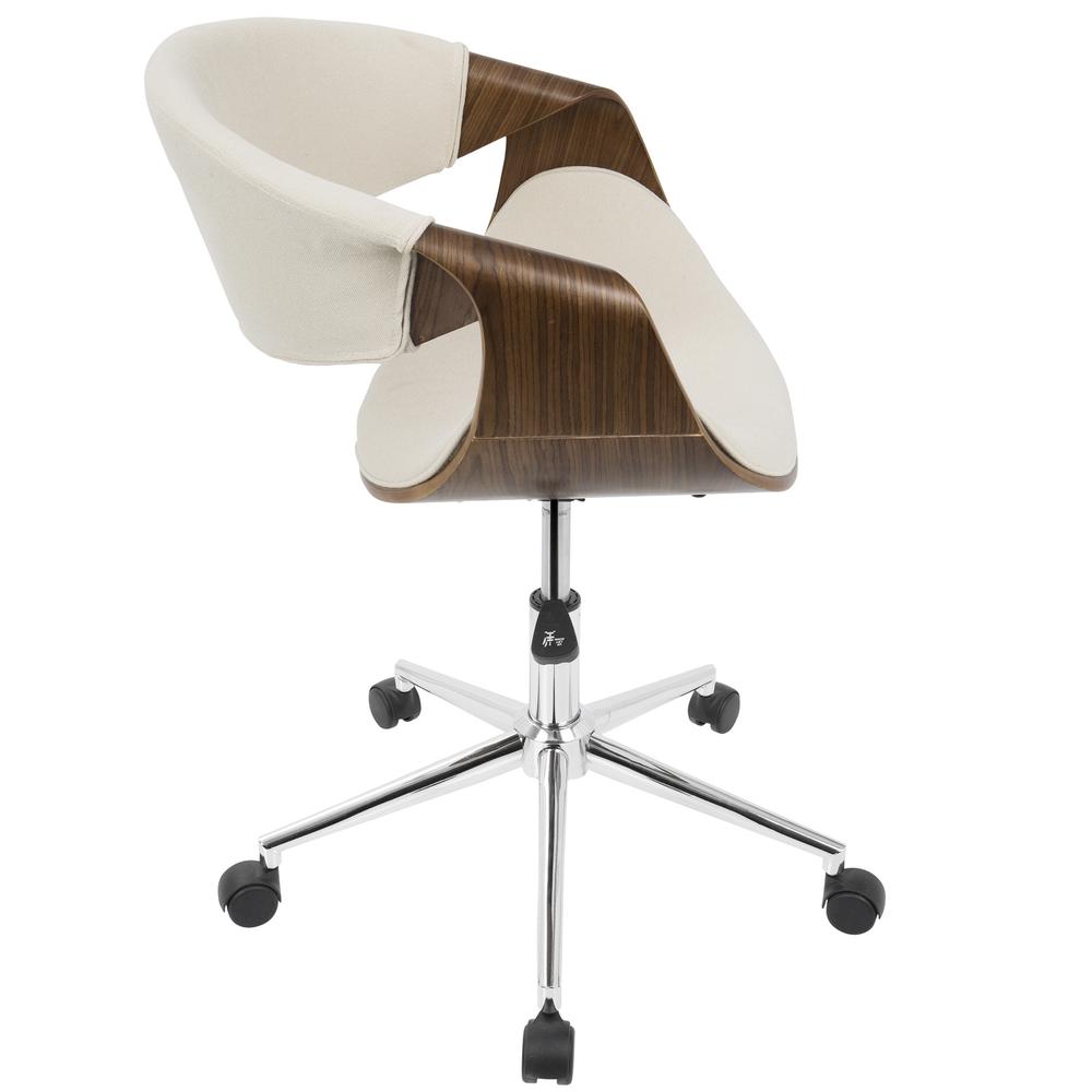 Curvo Mid-Century Modern Office Chair in Walnut and Cream. Picture 3