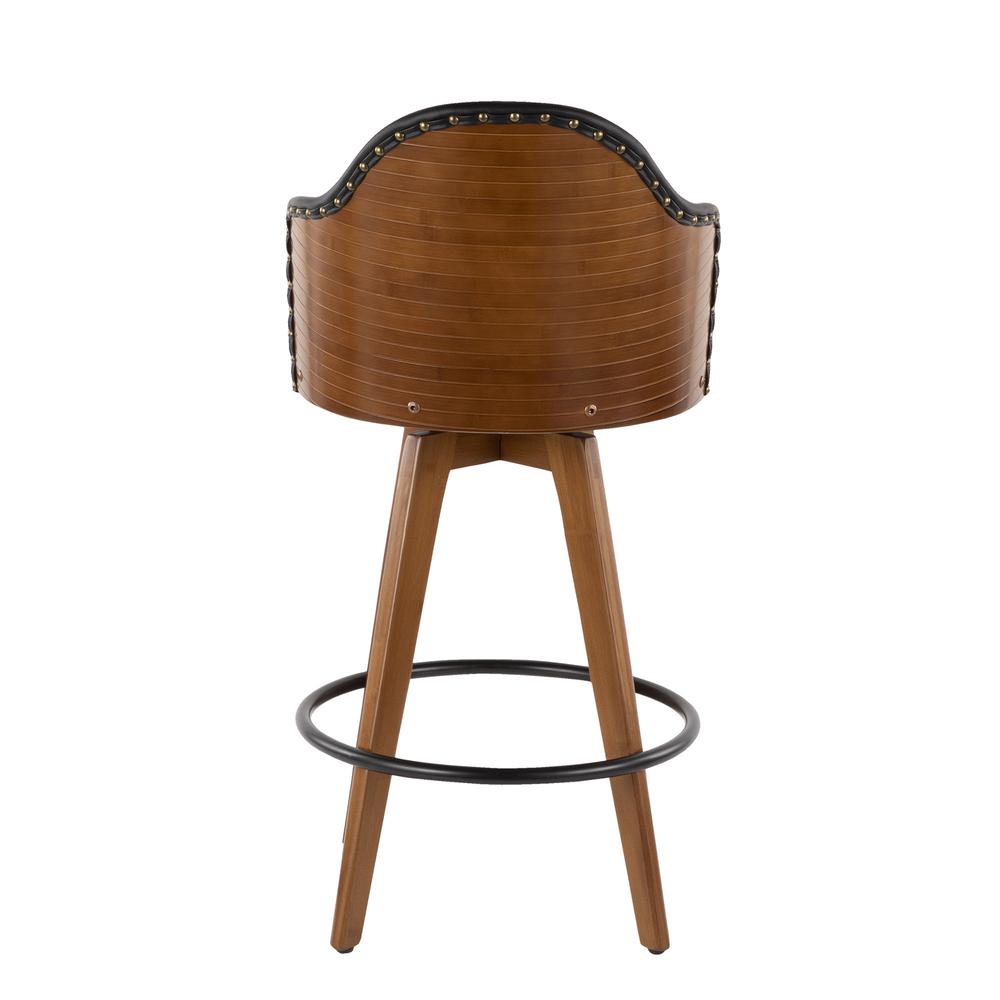 Ahoy Mid-Century Counter Stool in Walnut and Black Faux Leather. Picture 3