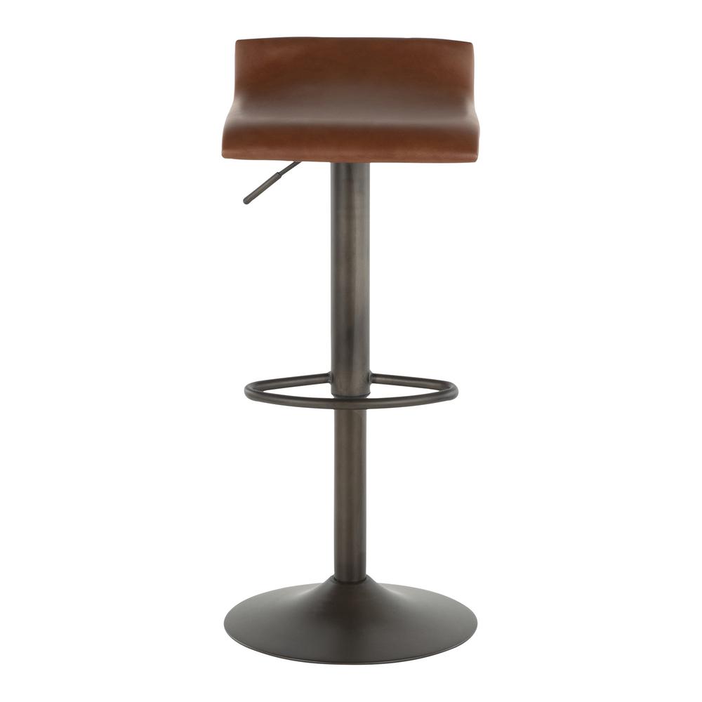 Ale Industrial Barstool in Antique Metal and Brown Faux Leather - Set of 2. Picture 6