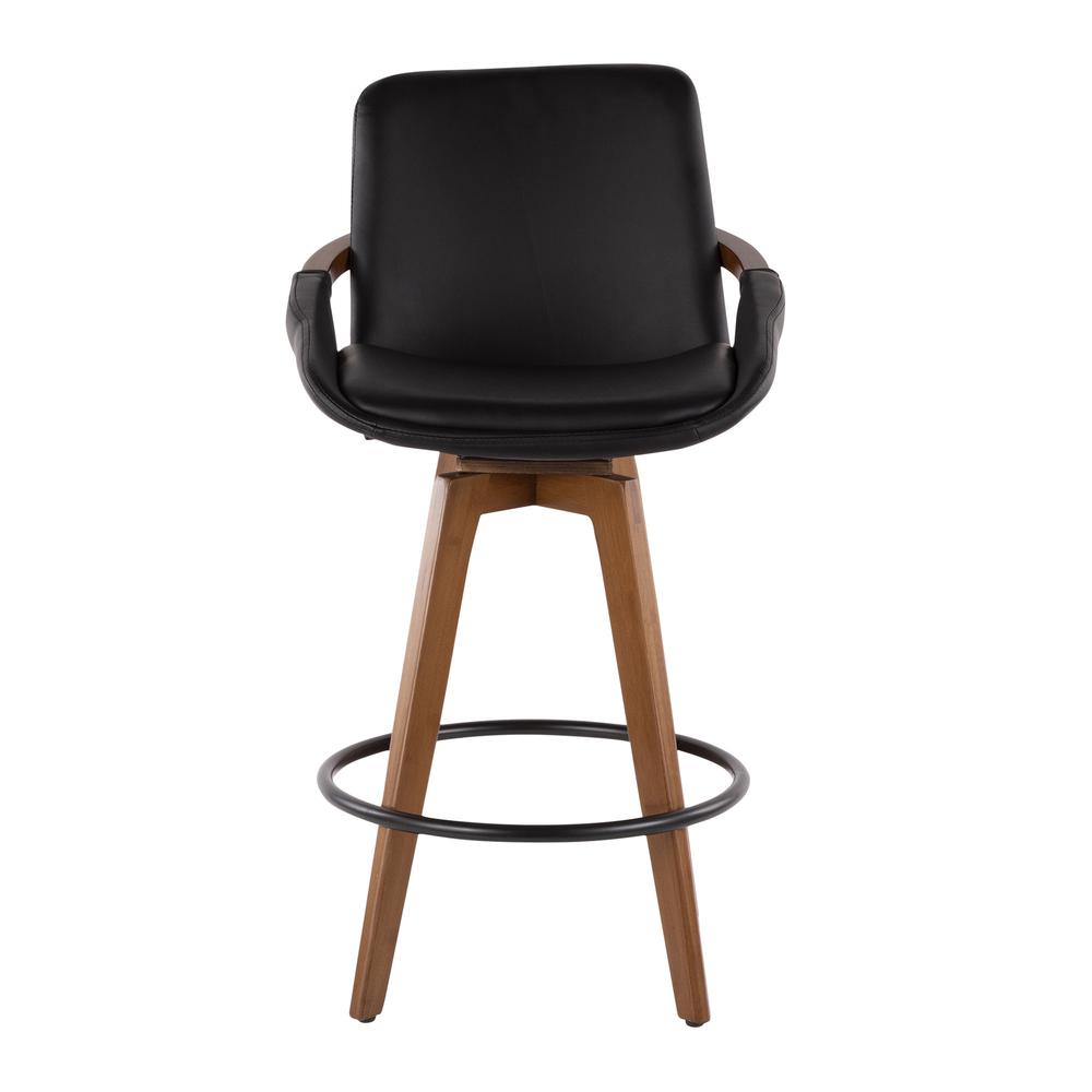 Cosmo Mid-Century Counter Stool in Walnut and Black Faux Leather. Picture 5