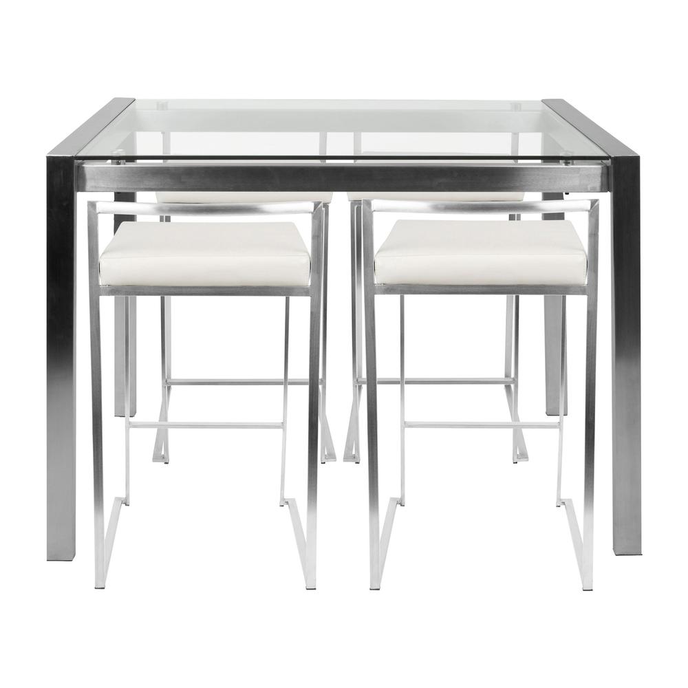 Fuji 5-Piece Contemporary Counter Height Dining Set in Stainless Steel and White. Picture 3