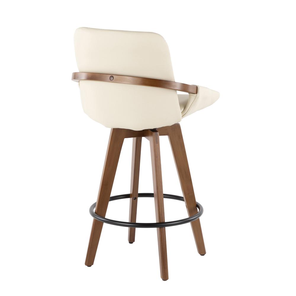 Cosmo Mid-Century Counter Stool in Walnut and Cream Faux Leather. Picture 4
