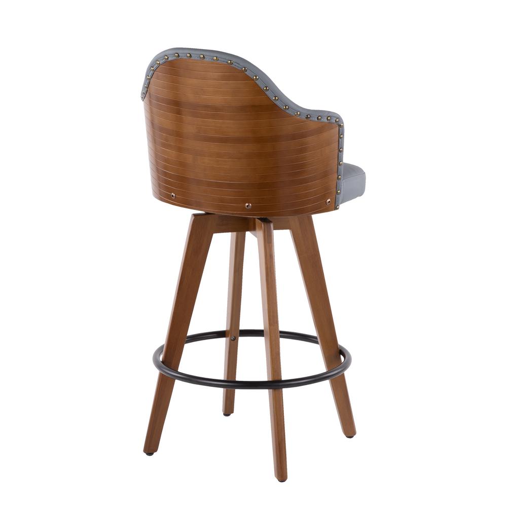 Ahoy Mid-Century Counter Stool in Walnut and Grey Faux Leather. Picture 4