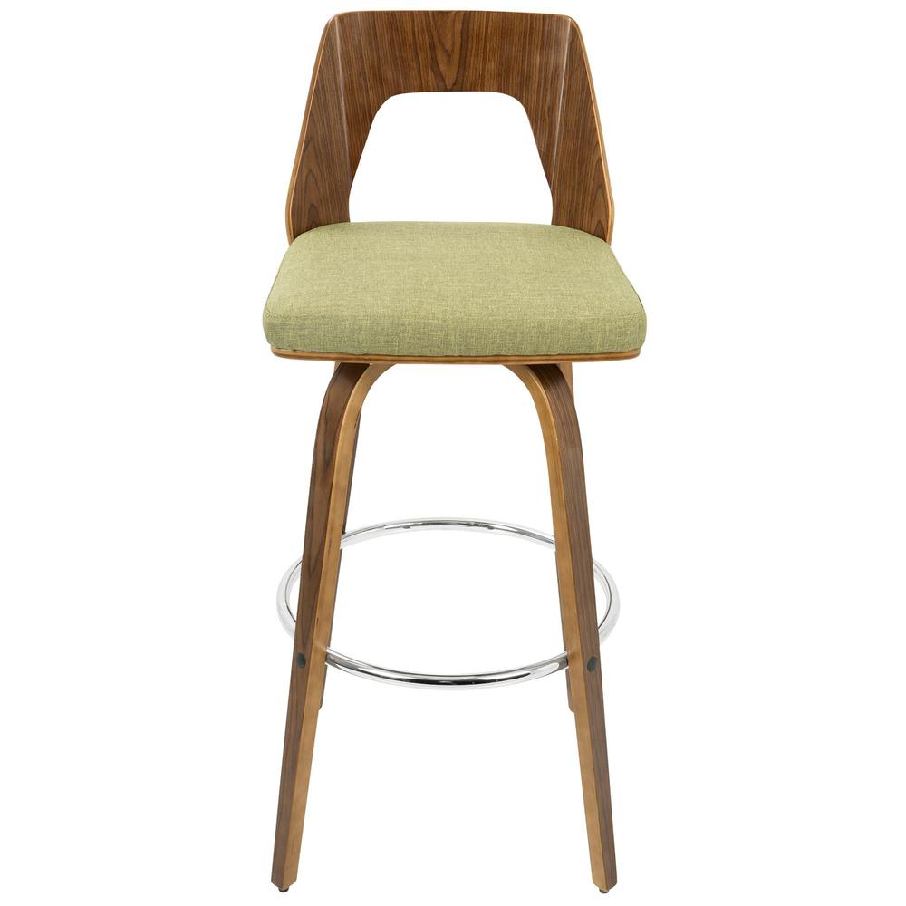 Trilogy Mid-Century Modern Barstool in Walnut and Green Fabric - Set of 2. Picture 7
