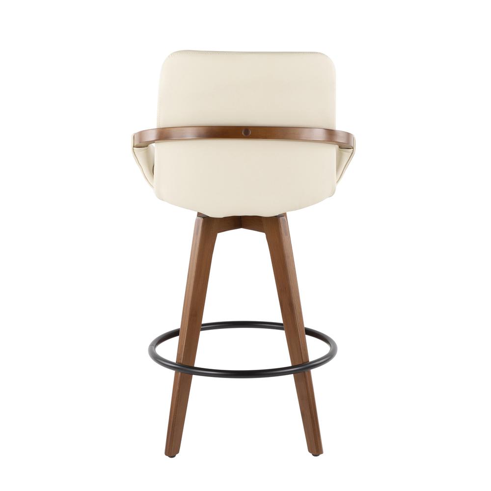 Cosmo Mid-Century Counter Stool in Walnut and Cream Faux Leather. Picture 3