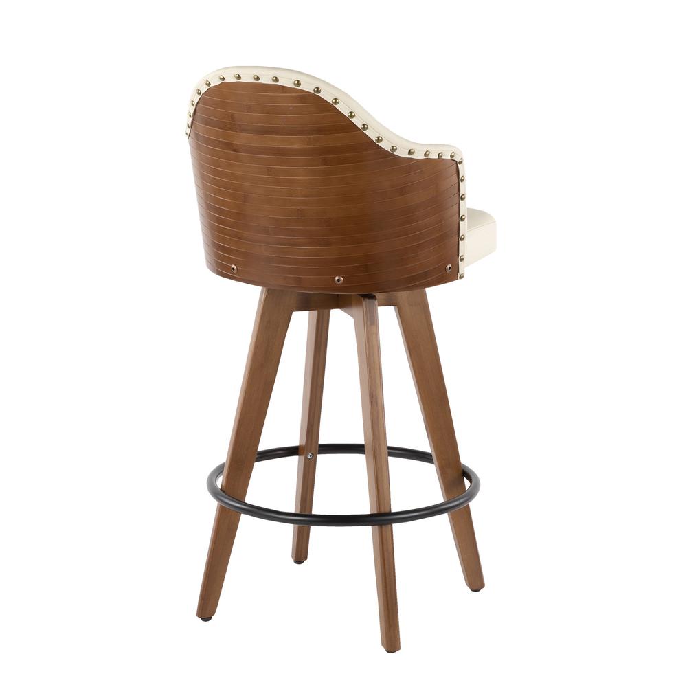 Ahoy Mid-Century Counter Stool in Walnut and Cream Faux Leather. Picture 4